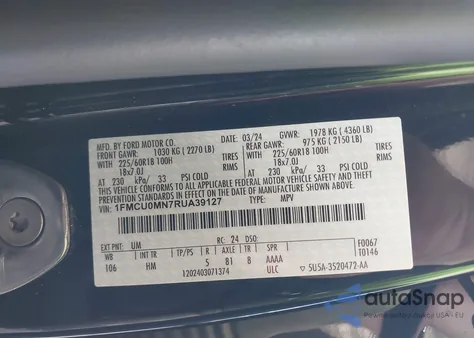 2024 Ford Escape St-Line из США, поврежденный, VIN 1FMCU0MN7RUA39127